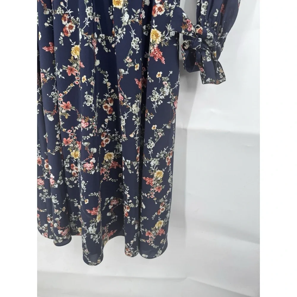 Gal‎ Meets Glam Bonnie Floral Blouson Dress Women 8 Navy Blue Peasant Cottage